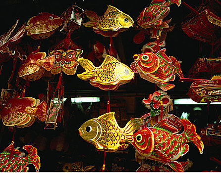 鱼,蝴蝶,形状,灯笼,悬挂,商店,香港