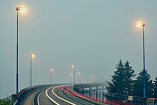 远景,光影,模糊,高架路,光亮,路灯,罗加兰郡,挪威