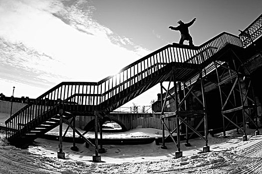 滑雪板玩家,平衡性,栏杆,台阶,明尼苏达,美国