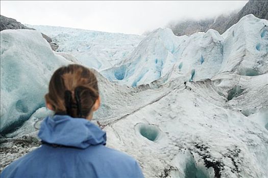 女人,站立,冰河,挪威