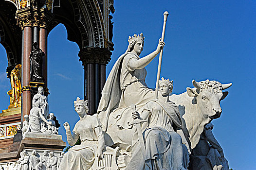 欧洲,雕塑,阿尔伯特亲王纪念碑,肯辛顿花园,伦敦,英格兰,英国