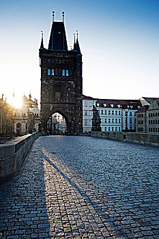 查理大桥,旧城桥塔,布拉格,太阳,捷克共和国