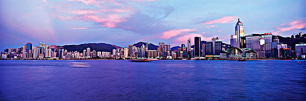全景,香港,天际线,黄昏