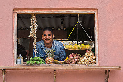 古巴,特立尼达,微笑,农产品,摊贩
