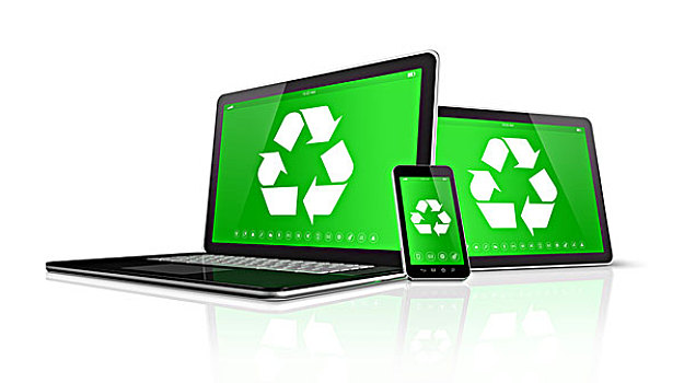 笔记本电脑,平板电脑,智能手机,回收标志,显示屏,环保,概念