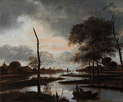 河,风景,晚间,17世纪,艺术家