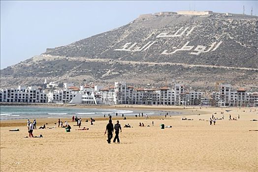 大,沙滩,现代房屋,阿加迪尔,摩洛哥