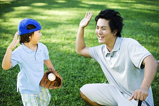 孩子,日本人,父子,玩,棒球