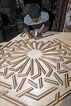 木匠,制作,巨大,星形,装饰,街道,工作间,玛拉喀什,摩洛哥,非洲