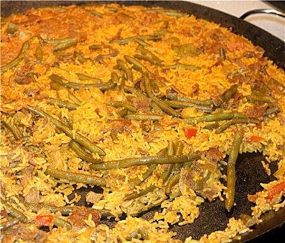 烹调,拌饭,特色,瓦伦西亚,西班牙,烹饪,米饭,豆,鸡肉