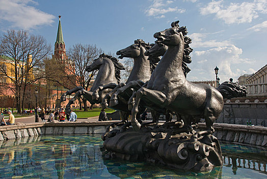 青铜,四马二轮战车,花园,莫斯科,俄罗斯,欧洲