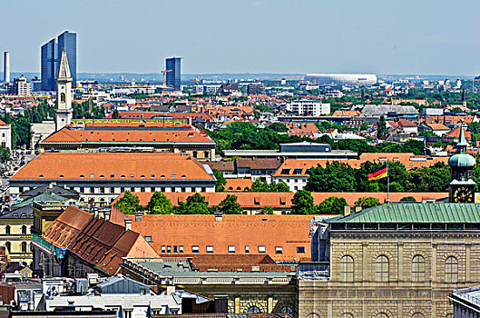 风景,上方,屋顶,慕尼黑,尖顶,教堂,上巴伐利亚,巴伐利亚,德国,欧洲