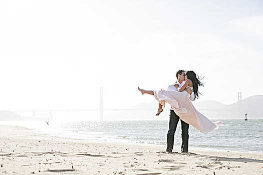浪漫,男人,女朋友,湾,海滩,旧金山湾,美国