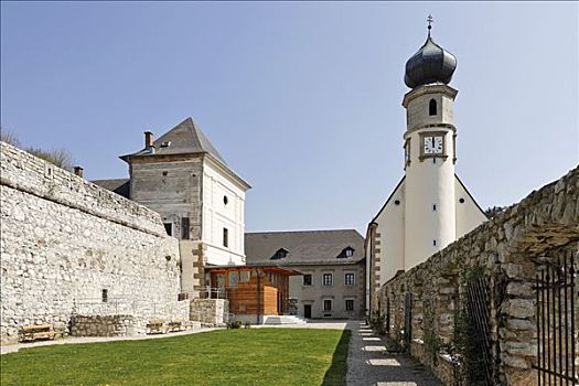 局部,教堂,城堡,复杂,展示,墓地,教区教堂,山谷,下奥地利州,奥地利,欧洲
