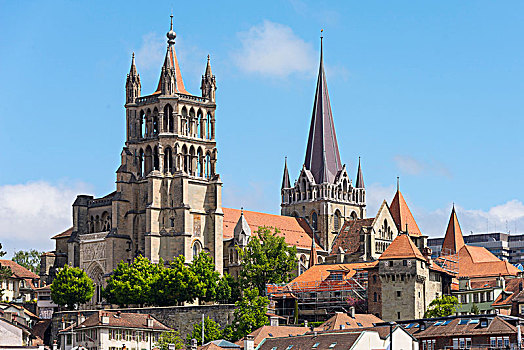 风景,圣母大教堂,老城,地点,洛桑,沃州,西部,瑞士