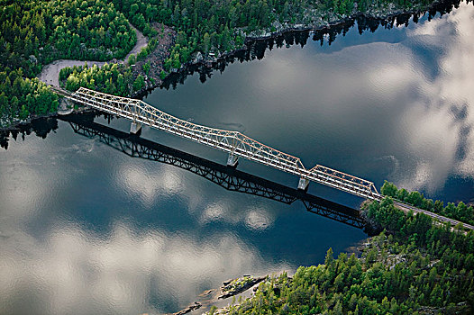 桥,俯视,静水,瑞典