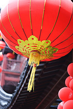 上海豫園中國的大紅燈籠