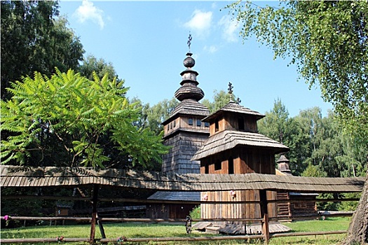 漂亮,木质,教堂,乡村,西部,乌克兰