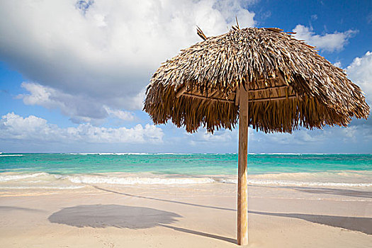 木质,伞,空,沙滩,大西洋,海岸,多米尼加共和国