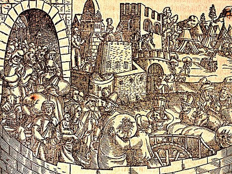 圣经,场景,旧约,书本,囚禁,木刻,德国,16世纪