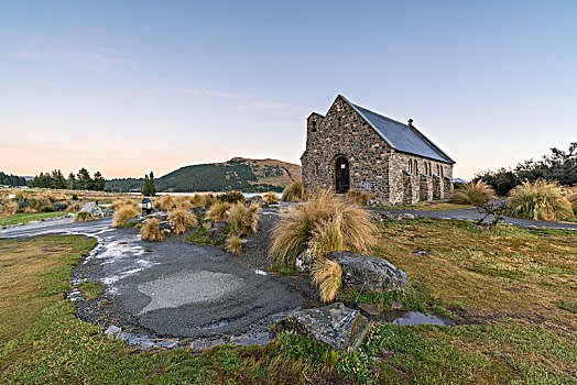教堂,黄昏,特卡波湖,地区,坎特伯雷地区,南岛,新西兰