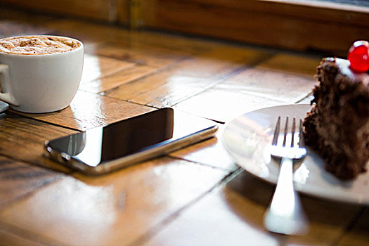 机智,电话,糕点,咖啡杯,桌上,咖啡