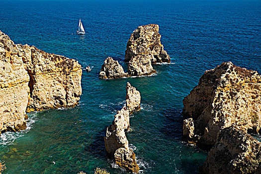 帆船,岩石构造,拉各斯,阿尔加维海岸,葡萄牙