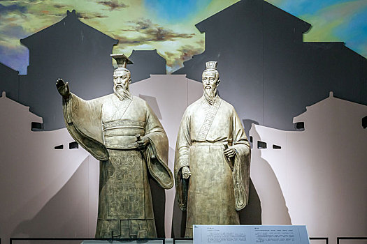 齐桓公管仲塑像,山东省淄博市齐文化博物馆