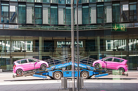 反射,粉色,汽车,站立,运输设备,玻璃幕墙,慕尼黑,巴伐利亚,德国