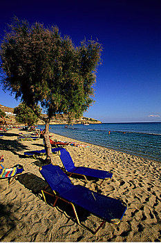 沙滩椅,天堂海滩,米克诺斯岛,希腊