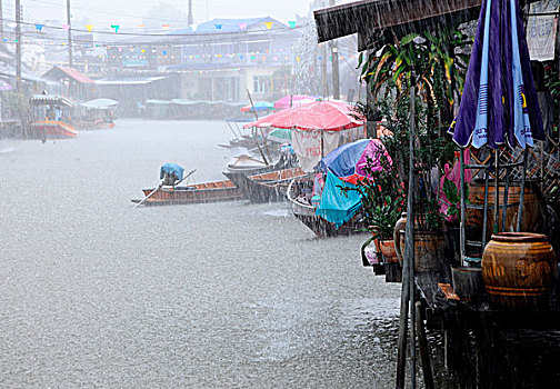 倒出,雨,曼谷,泰国,亚洲