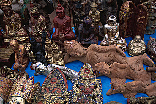 俯拍,雕塑,出售,市场货摊,缅甸