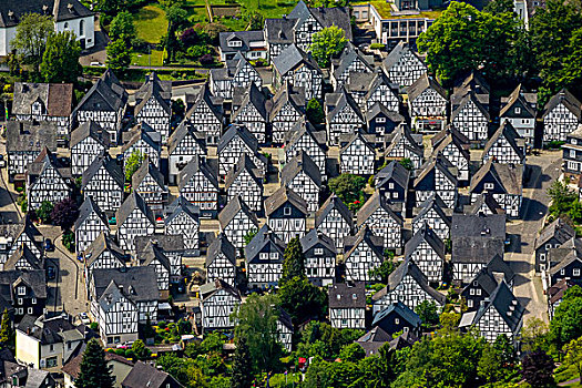 航拍,半木结构房屋,历史,市中心,北莱茵威斯特伐利亚,德国,欧洲