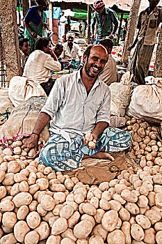 印度,愉悦,男人,销售,土豆,市场