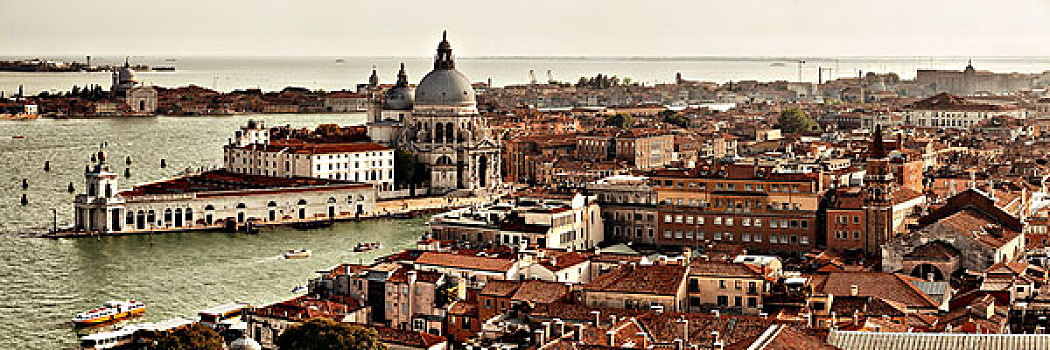 威尼斯,教堂,圣马利亚,行礼,运河,航拍,全景,意大利
