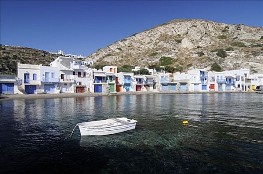 海洋,渔船,正面,彩色,房子,渔村,基克拉迪群岛,希腊,欧洲