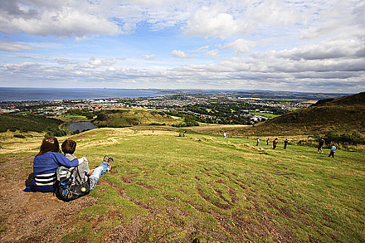 苏格兰,城市,爱丁堡,坐,夫妇,福斯河,座椅