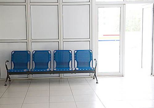 医院,等候室,空,蓝色,椅子