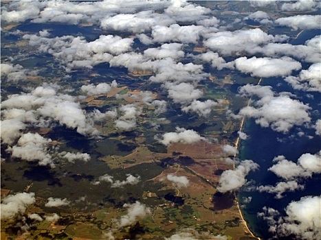 飞行,俯视,白云,城市,瑞典