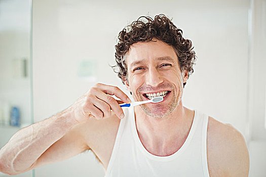 年轻,男人,头像,刷牙,在家
