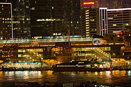 渡轮,车站,夜晚,九龙,香港