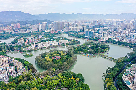 航拍福建福州西湖公园