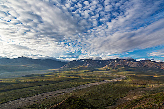 风景,生动,云,上方,多彩,日出,德纳里峰国家公园,阿拉斯加,美国