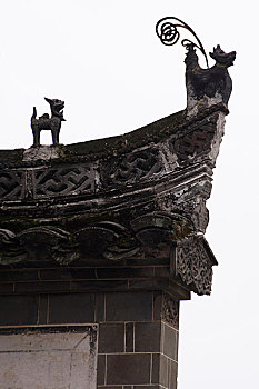 中国安徽歙县棠樾村古代建筑上的雕刻