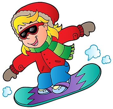 卡通,女孩,滑雪板