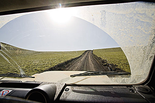 冰岛,小路,苔藓,遮盖,熔岩原,汽车,挡风玻璃