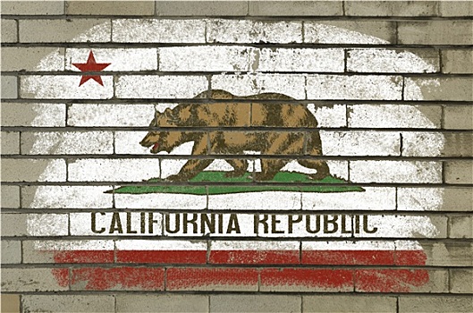 低劣,旗帜,美国,加利福尼亚,砖墙,涂绘