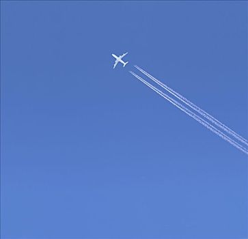 一个,乘客,喷气式飞机,凝结尾迹,白色,蓝天