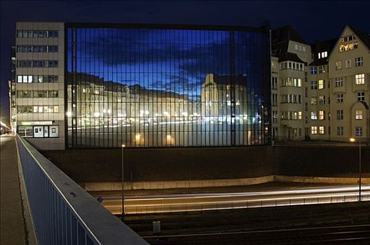 反射,夜空,住房,玻璃,建筑,高处,城市,高速公路,柏林,德国