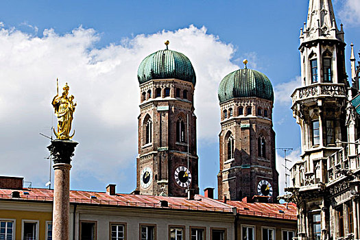 风景,柱子,圣母教堂,教堂,我们,女士,慕尼黑,巴伐利亚,德国,欧洲